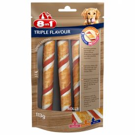 8in1 Triple Flavor Rolls Snacks For Dogs Pork Chicken Beef 